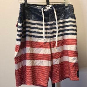 O’Neill red white and blue board shorts